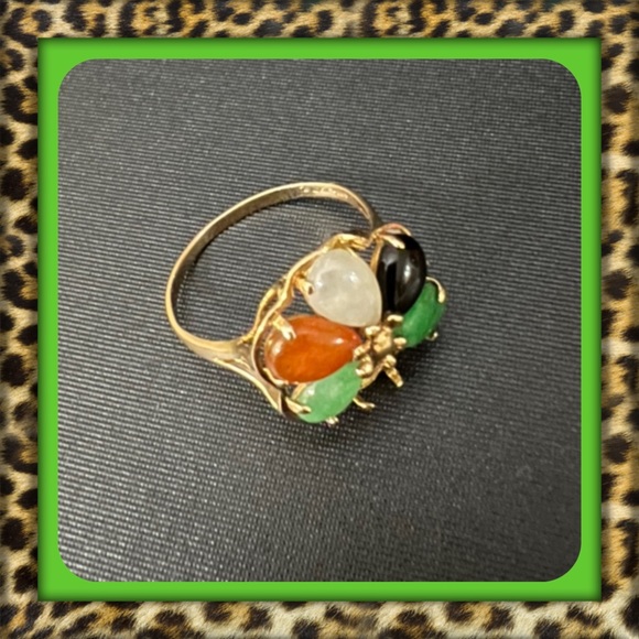 Genuine Jade Jewelry - 👑✅PRICE FIRM✅14 kt Solid Gold Genuine Multicolor Jade Ring